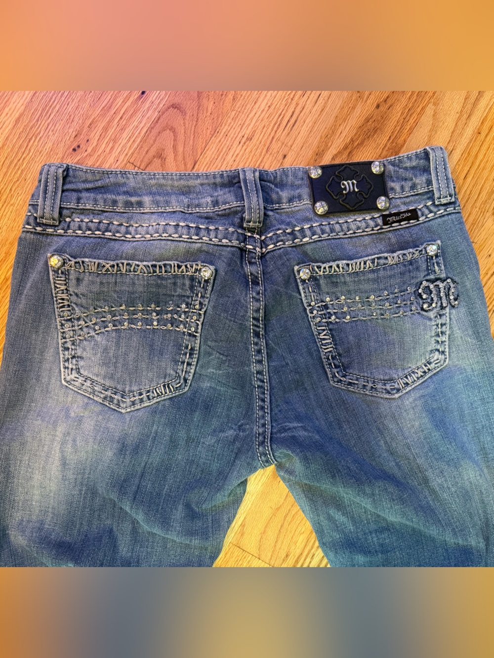 Women's Blue Embroidered Pocket Jeans - Miss Me